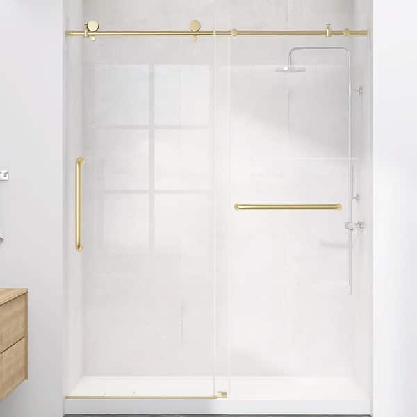 50-54 in. W x 75 in. H Single Sliding Frameless Shower Door in Gold with 1/4 in. Nano-Coated Clear Tempered Glass