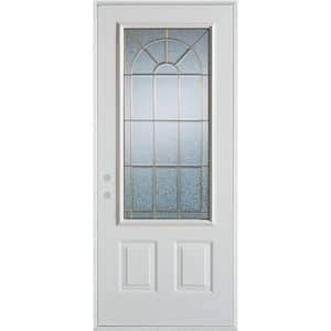 32 in. x 80 in. Geometric Brass 3/4 Lite 2-Panel Painted White Right-Hand Inswing Steel Prehung Front Door