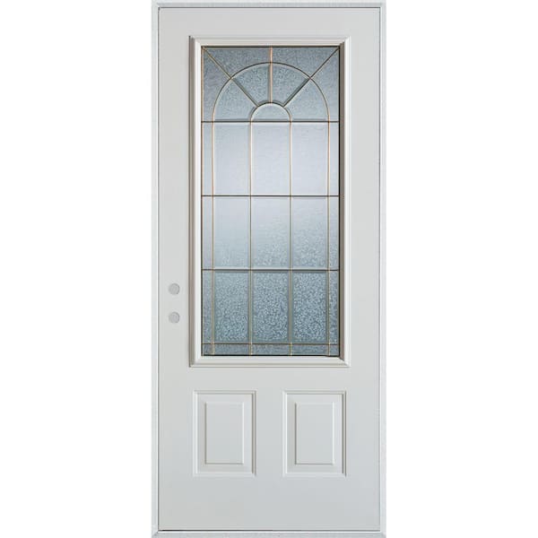 Stanley Doors 32 in. x 80 in. Geometric Brass 3/4 Lite 2-Panel Painted White Right-Hand Inswing Steel Prehung Front Door