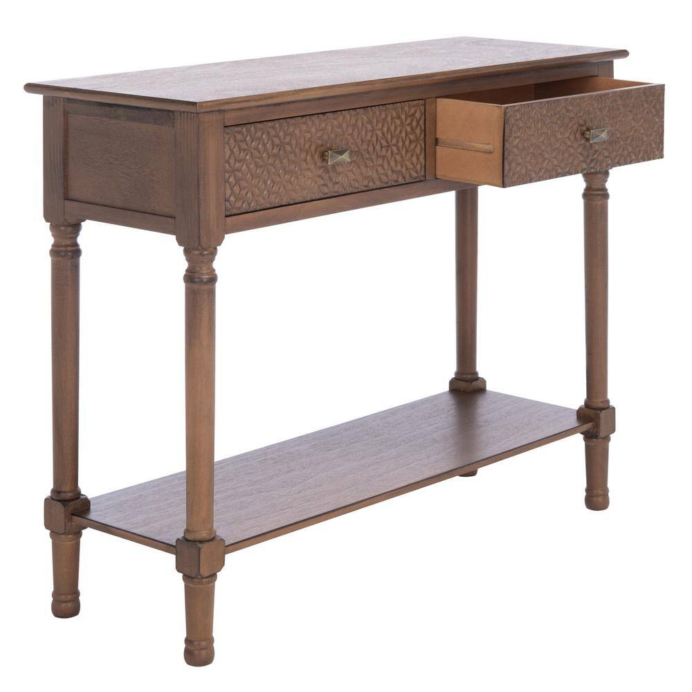Halton Brown 40" Wood and Metal Console Table with Storage