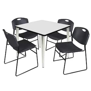 Trueno 36 in. Square White and Chrome Wood Breakroom Table and 4-Black Zeng Stack Chairs (Seats 4)