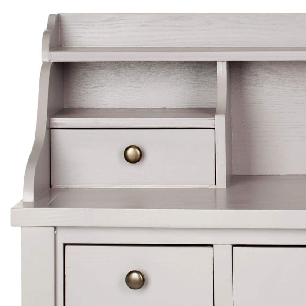 Quartz Grey Transitional 5-Drawer Writing Desk with Hutch