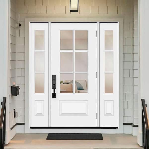 Legacy 60 in. x 80 in. 3/4-6Lite Clear Glass LHOS White Primed Fiberglass Prehung Front Door w/Dbl 10in.SL