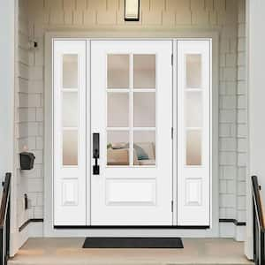 Legacy 60 in. x 80 in. 3/4-6Lite Clear Glass LHOS Primed White Finish Fiberglass Prehung Front Door w/Dbl 10in.SL