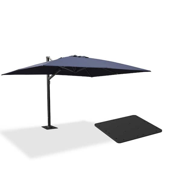 PURPLE LEAF 10 ft. x 13 ft. Aluminum Large Outdoor Cantilever 360° Rotation Patio Umbrella with Base Plate, Navy Blue