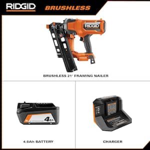 18V Brushless Cordless 21° 3-1/2 in. Framing Nailer Kit with 4.0 Ah Battery, Charger, and 4.0 Ah MAX Output Battery