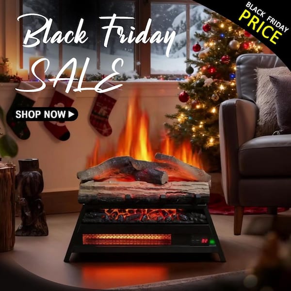 23 in. Freestanding Tempered Glass and Sheet Metal 3D Infrared Electric Fireplace in Antique Black