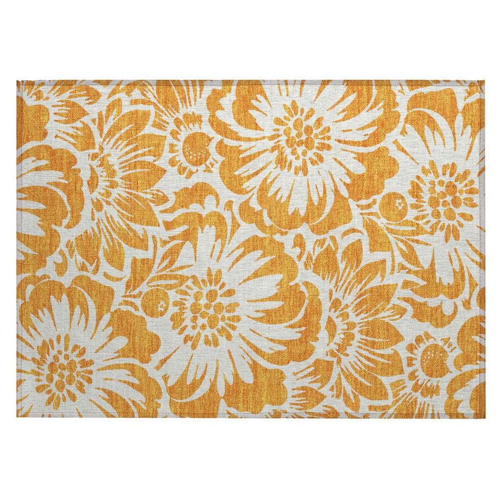 HomeRoots Orange and White 2 ft. x 3 ft. Woven Floral Rectangle Indoor ...