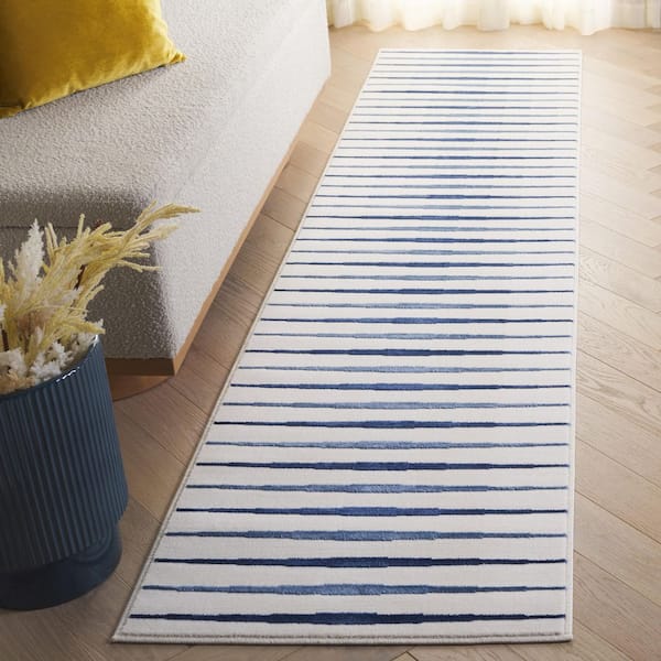 Groove 2 ft. x 8 ft. Ivory/Blue Solid Parallel Runner Rug