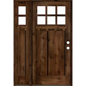 46 in. x 80 in. Knotty Alder 2-Panel Left-Hand/Inswing 6-Lite Clear Glass Provincial Stain Wood Prehung Front Door LSL