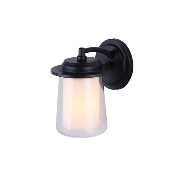 CANARM Montague 1-Light Black Outdoor Wall Lantern Sconce with Seeded and Opal Glass
