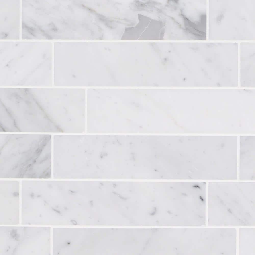 Carrara White 2x8 Honed Marble Subway Tile