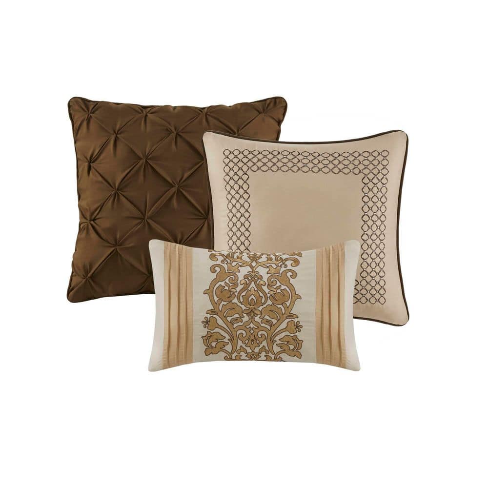 Full Brown Jacquard Microfiber Comforter Set with Throw Pillows