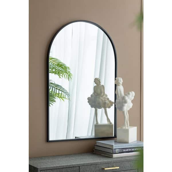 Unbranded 24 in. W x 36 in. H Small Arched Metal Framed Wall Bathroom Vanity Mirror in Black
