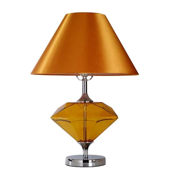 Elegant Designs Royal Gem 22.75 in. Amber Colored Glass Diamond Shaped Table Lamp with Fabric Shade