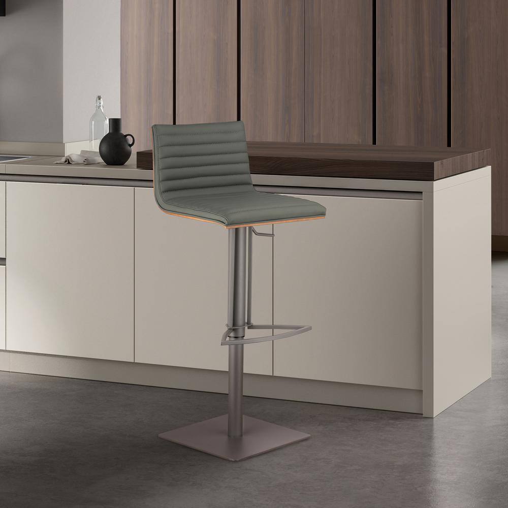 Cafe 31-41 in. Gray Faux Leather with Gray Metal Finish Finish and Walnut V