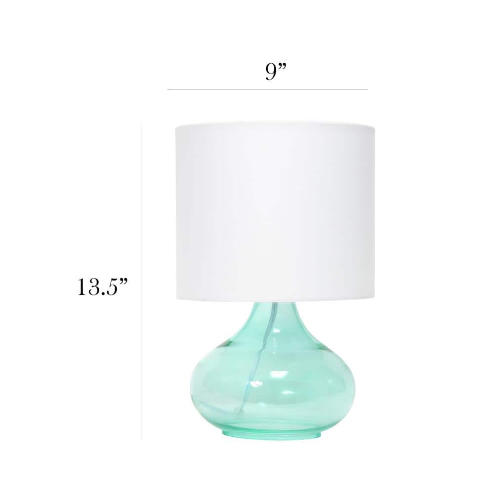Aqua Glass Gourd Nightstand Lamp with White Barrel Shade