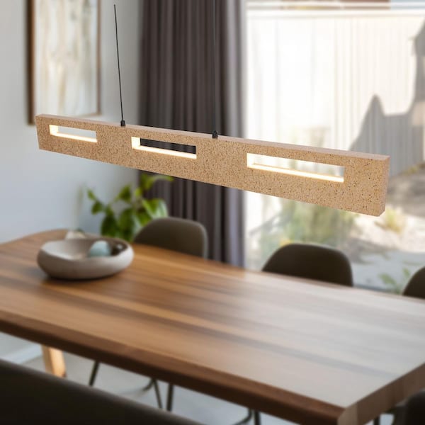 41.3 in. Modern 1-Light Dimmable Integrated LED Black Wood Linear Rectangular Pendant Light Chandelier for Dining Room