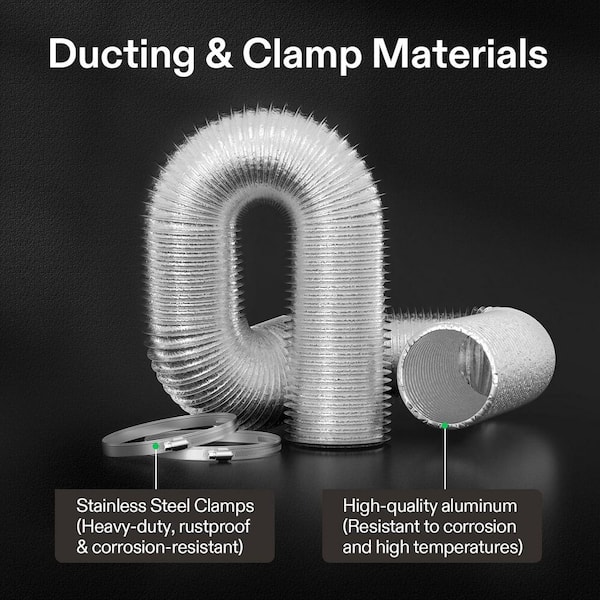 VIVOSUN 6-Inch Stainless Steel Air Ducting Clamps – 4-Pack Adjustable Worm Drive Hose Clamps (5.11"–6.69" Range) For Ducting, HVAC, Fans, Carbon Filters, Grow Tents