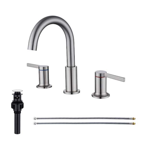 RAINLEX 8 in. Widespread Double Handle Bathroom Faucet with Drain Assembly in Brushed Nickel