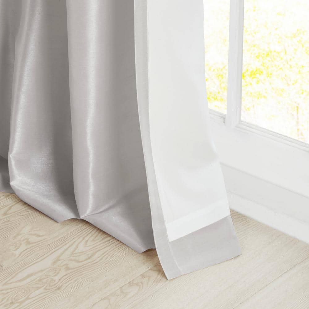 Silver Faux Silk Puddle Length Tab Top Room Darkening Curtain