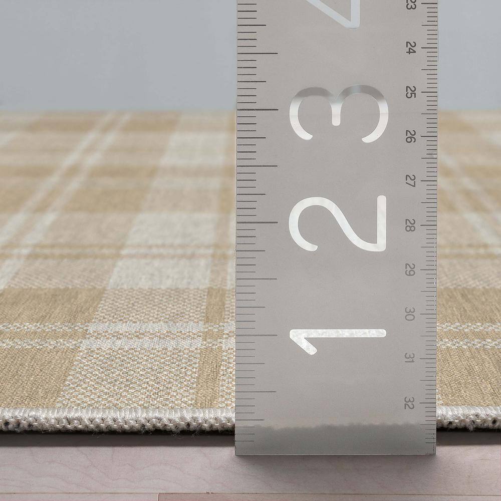 Apollo Beige Brown Plaid Flatwoven Synthetic 3'3" x 5' Area Rug