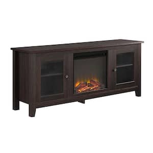 Traditional 58 in. Espresso TV Stand fits TV up to 65 in. with Glass Doors and Electric Fireplace