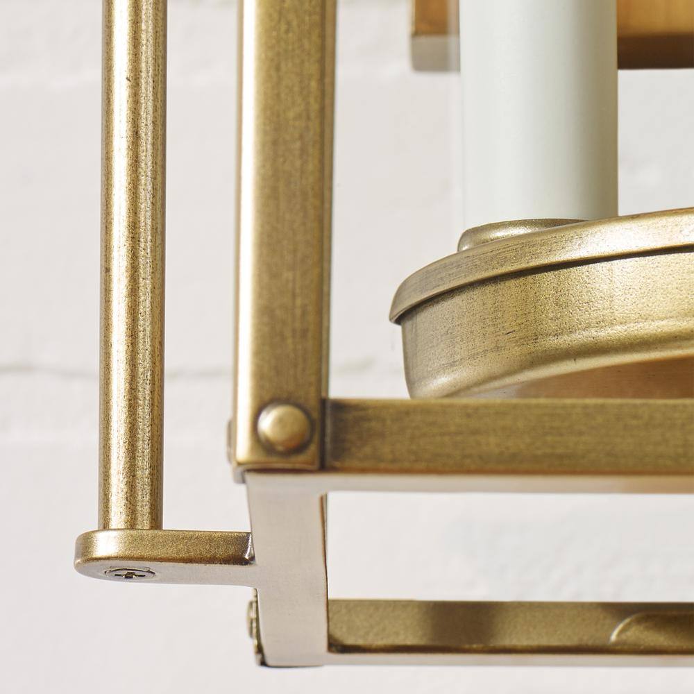 Wellsworth Painted Distressed Brass 3-Light Rectangular Lantern Sconce