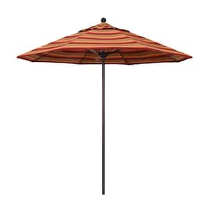 9 ft. Bronze Aluminum Commercial Market Patio Umbrella with Fiberglass Ribs and Push Lift in Astoria Sunset Sunbrella