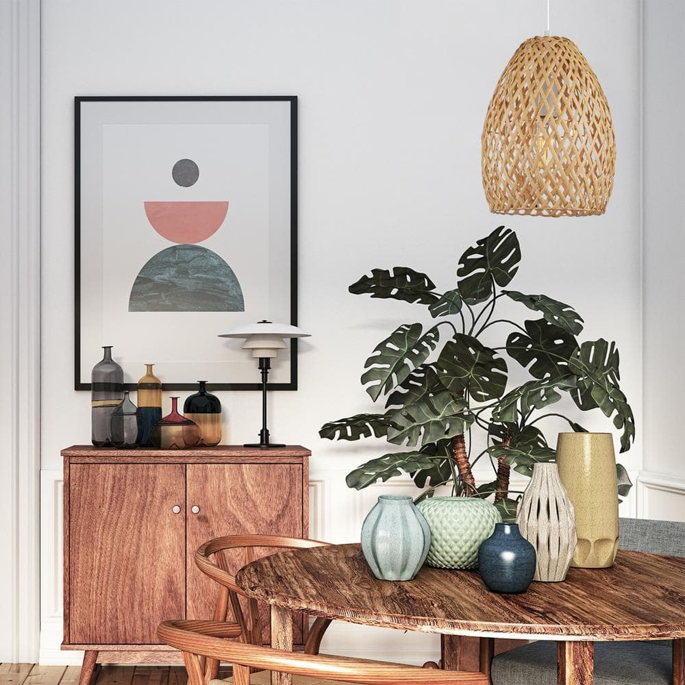 Natural Twine Shade Mini Pendant Light with White Cord