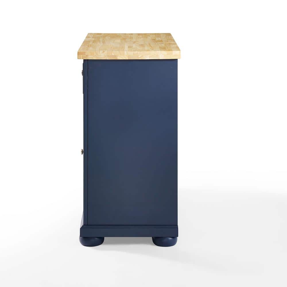 Navy Solid Wood Butcher Block Kitchen Island with Storage