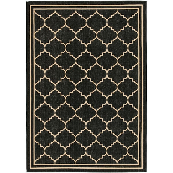 SAFAVIEH Courtyard Black/Cream 5 ft. x 8 ft. Geometric Indoor/Outdoor Patio  Area Rug