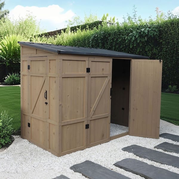 8 ft. W x 4 ft. D Outdoor Storage Lean-to Wood Shed with Sloped Roof and Lockable Doors (32 sq. ft)