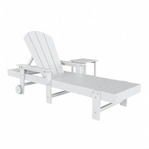 Laguna White 2-Piece Fade Resistant Plastic Outdoor Adirondack Reclining Portable Chaise Lounge Armchair and Table Set