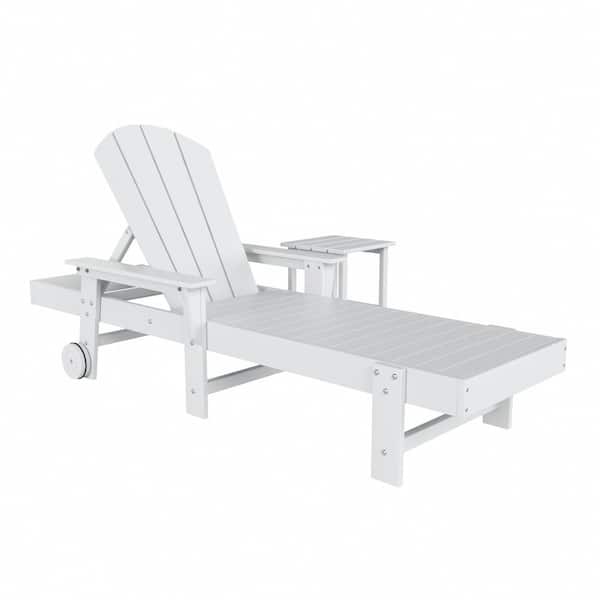 WESTIN OUTDOOR Laguna White 2-Piece Fade Resistant Plastic Outdoor Adirondack Reclining Portable Chaise Lounge Armchair and Table Set