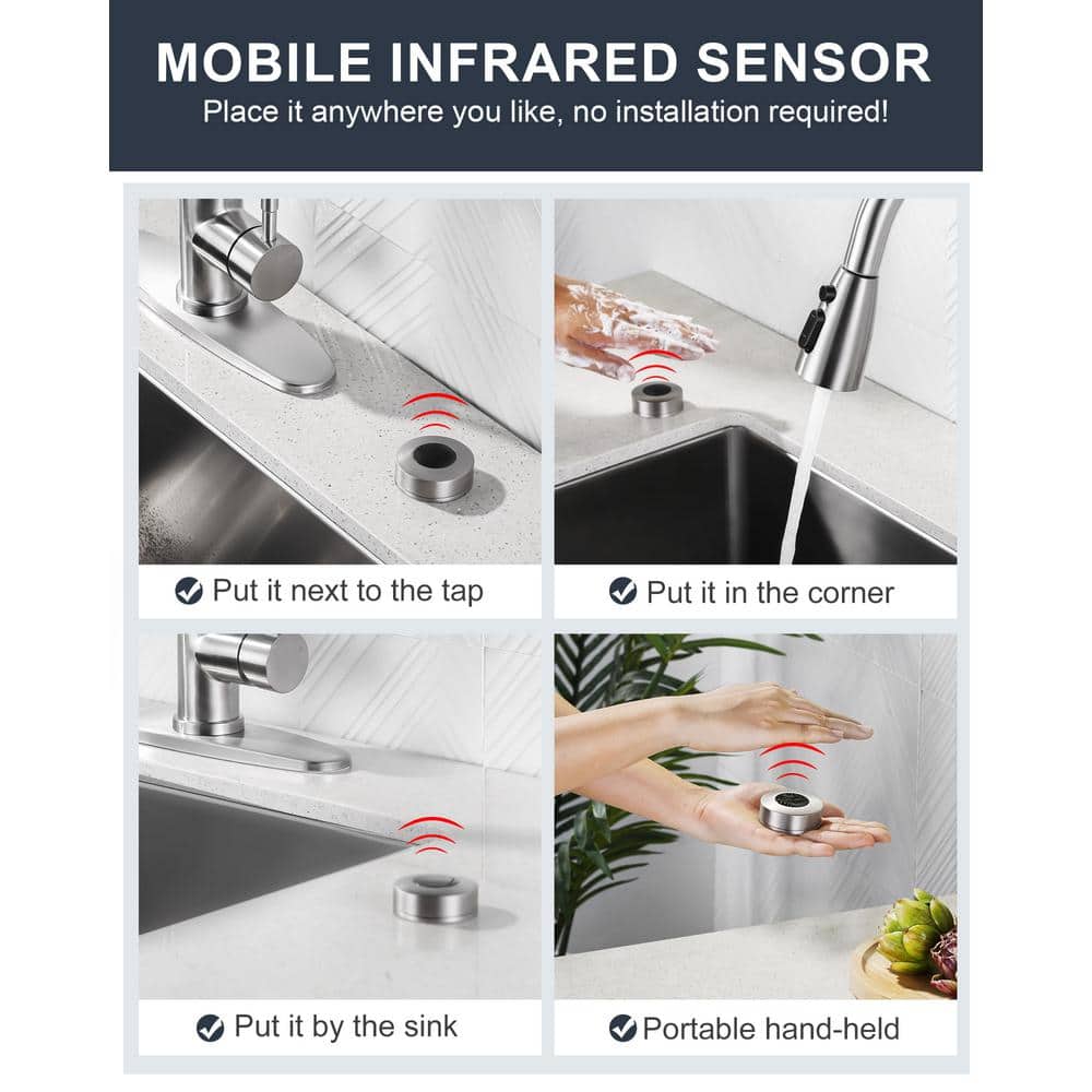 Brushed Nickel Touchless Pull-Down Kitchen Faucet with Spray