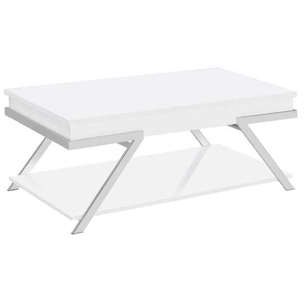Coaster Marcia 47.5 in. White High Gloss and Chrome Rectangle Wood Coffee Table with Lift Top