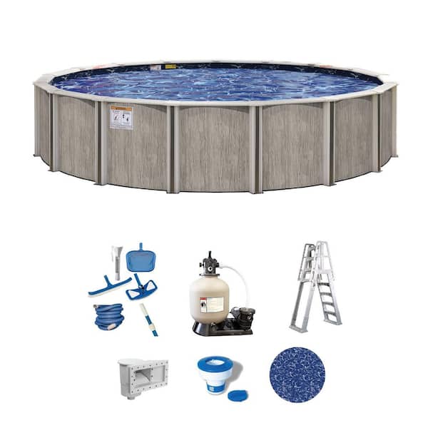 Aspen Wood 27 ft. Round 54 in. Deep Above Ground Standard Hard Sided Pool Package