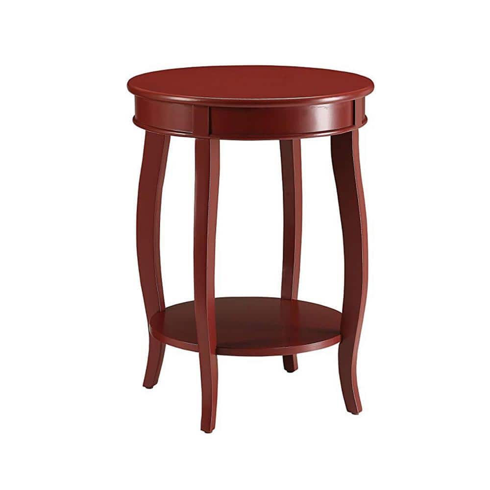 Elegant Stylized Leg Round Wood Side Table in Red