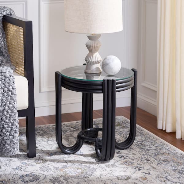 Bilian 17.7 in. Black Round Glass End Table
