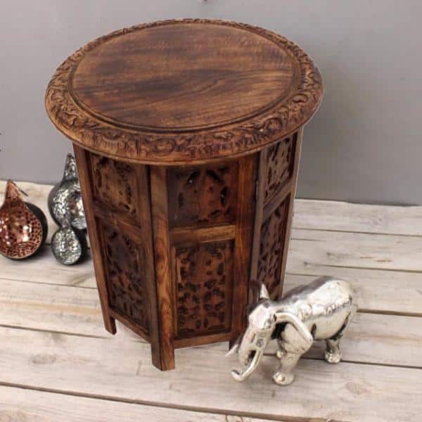 Elegant Dark Chocolate Mango Wood 18" Folding Accent Coffee Table