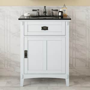 Artisan 26 in. W x 21 in. D x 34 in. H Single Sink Freestanding Bath Vanity in White with Black Marble Top