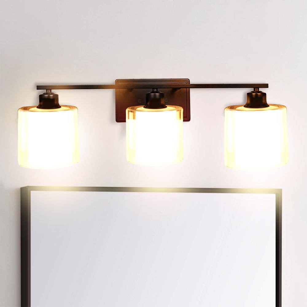 24.75" Oil-Rubbed Bronze Vanity Light with White Glass Shades
