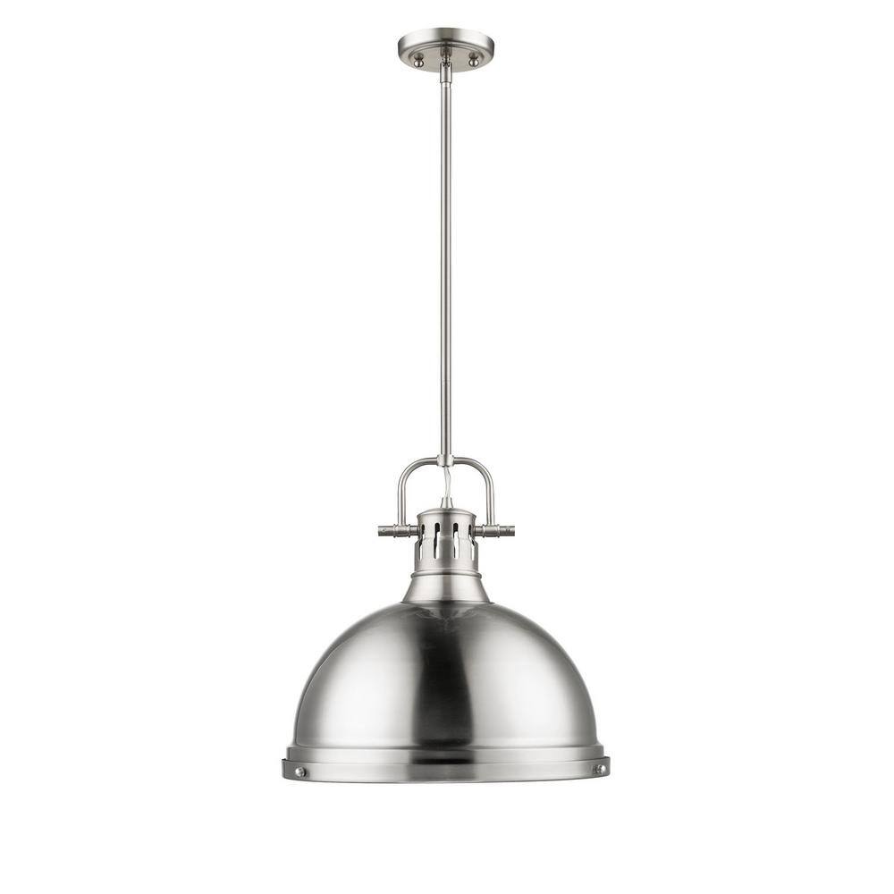 Pewter 14" Industrial Pendant Light with Glass Diffuser