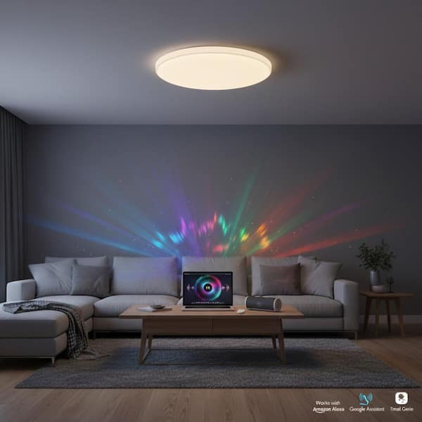 12 in. Smart LED Ceiling Light 24W RGB with Music Sync, App Control & Remote, Dimmable Flush Mount Light for Bedroom