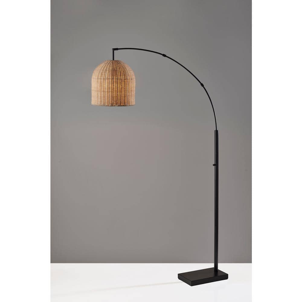 Bahama Arc Dark Bronze Floor Lamp with Rattan Shade