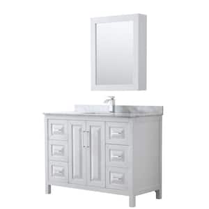 Daria 48 in. Single Bathroom Vanity in White with Marble Vanity Top in Carrara White and Medicine Cabinet