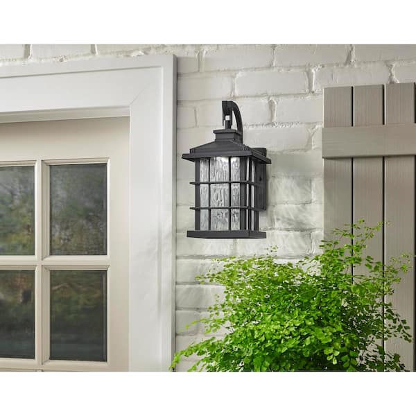 Summit Ridge 13.13 in. Zinc Dusk to Dawn Integrated LED Hardwired Outdoor Wall Light Lantern Sconce
