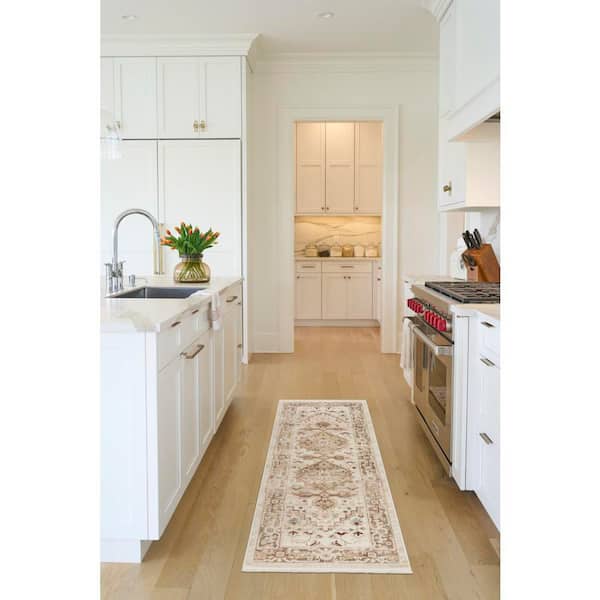 Pardis Ivory Taupe 2 ft. x 6 ft. Center medallion Traditional Runner Area Rug