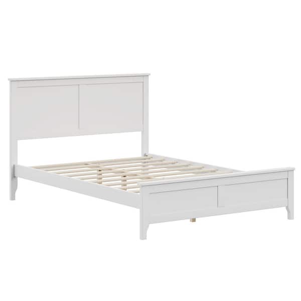 Modern Elegant White Solid Wood Frame Full Platform Bed